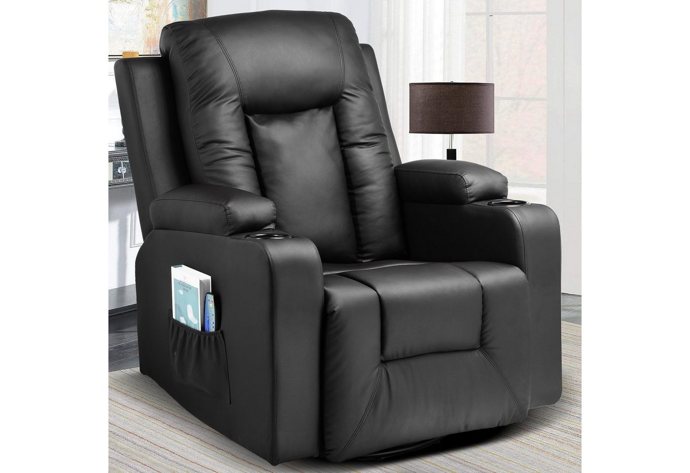 COMHOMA Relaxsessel TV Sessel mit Massage/Wippfun-und Wärmefunktion Heizung-Rückenlehne, mit 2 Seitentaschen und Getränkehalter von COMHOMA