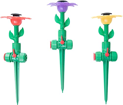 CON:P Wassersprinkler Blume - 1 Stück - Zufällige Farbauswahl - 5 m Radius - Bis zu 360° Drehung - 29 cm Höhe / B45050 Orange,Gelb von CON:P