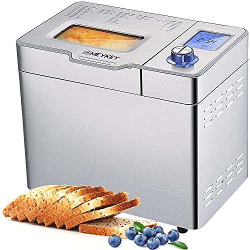 COOCHEER Brotbackautomat 550W Edelstahl Backmeister Brotbackmaschine mit 25 Backprogramme, 3 Backformen und 3 Bräunungsgrade, Silber von COOCHEER