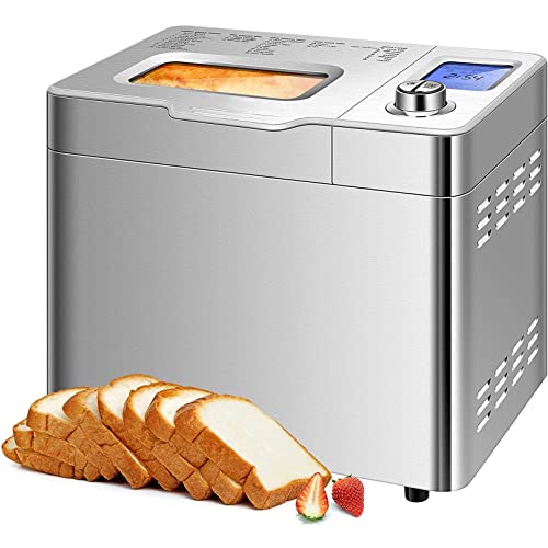 COOCHEER Brotbackautomat mit Kapazität bis zu 900 g, intelligente und automatische Programme, 3 Brotgrößen, 550 W, 36 x 22 x 30 cm, silber von COOCHEER
