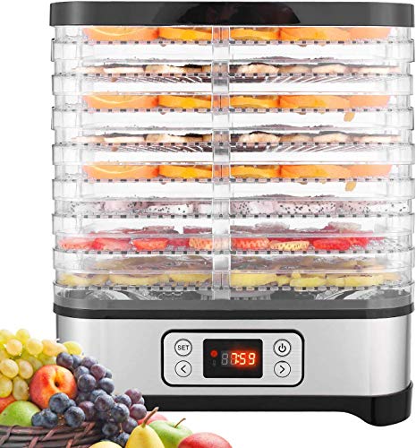 COOCHEER Dörrgerät für Lebensmittel mit 8 Ablagen, Dörrgerät für Gemüse, Obst, mit Timer und Temperatureinstellungen, LED-Display, 400 W, Schwarz von COOCHEER