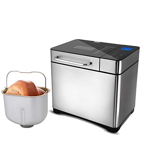 COOCHEER Vollautomatischer Brotbackautomat 710 W Brotbackautomat und programmierbar für Brotbackautomat mit 19 Programmen, für handwerkliche Brot, Glutenfrei, Teig, Kuchen und Marmelade silber von COOCHEER