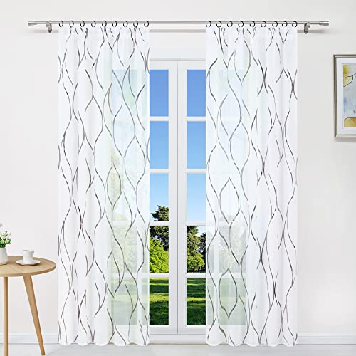 CORLIF Gardinen mit Kräuselband Transparente Gardine Schal Voile Vorhang Fensterschal Wellen Druck Braun B/H 140/245 cm 1 Stück von CORLIF