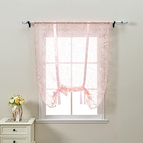 CORLIF Raffrollo mit Tunnelzug Gardinen Küche Ausbrenner Transparente Vorhänge Modern Kurze Fenster Vorhang mit Ranken Muster Rosa BxH 80x140cm 1 Stück von CORLIF