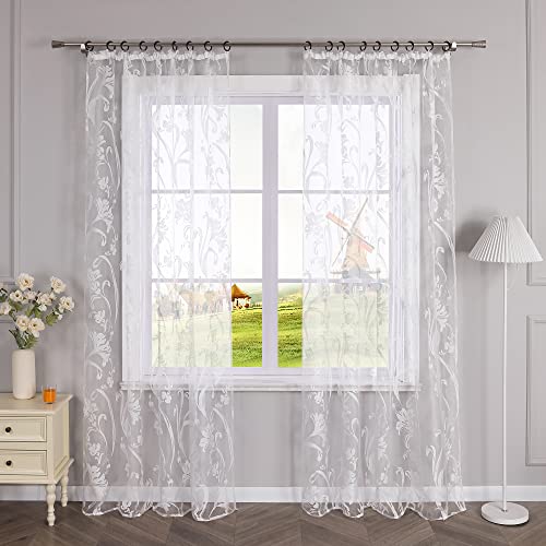 CORLIF Voile Gardine mit Kräuselband Vorhang Ausbrenner Muster Transparente Gardinen Wohnzimmer Schlafzimmer Gardinenschals Weiß BxH 140x245cm 1 Stück von CORLIF