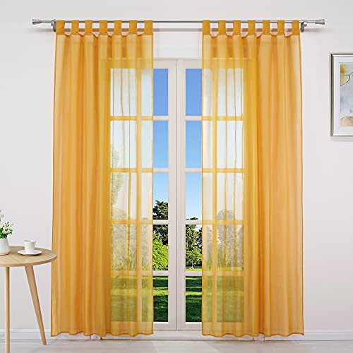 CORLIF Voile Gardine mit Schlaufen Uni Gardine Transparent Vorhang Modern in Leinen-Optik Dekoschal Wohnzimmer Gardinenschal B/H 140/245 cm Orange von CORLIF