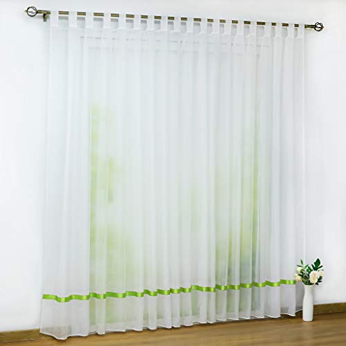 CORLIF Voile Gardine mit Schlaufen transparenter Vorhang mit Satinband Design Schals Fenster Vorhänge Grün BxH 300x145cm 1er Pack von CORLIF