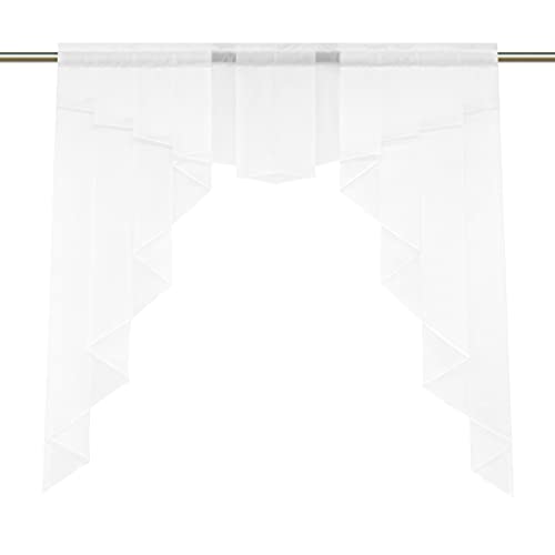 CORLIF Voile Scheibengardinen Küche Bistrogardinen Kleinfenster Gardinen mit Kräuselband oder Tunnelzug Transparente Gardinen Modern Weiß BxH 100x100cm 1 Stück von CORLIF