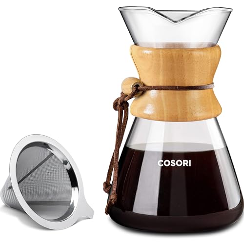 COSORI Pour Over Kaffeebereiter mit Doppelschicht-Edelstahlfilter, 8 Tassen, 963.9 g, Tropfkaffeemaschine, Kaffee-Tropfer Brauer, hochhitzebeständige Karaffe, auch für Camping, Wandern von COSORI