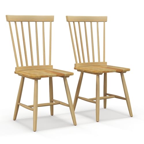 COSTWAY Esszimmerstühle 2er Set, Windsor Stuhl Holz, Küchenstühle mit hoher Rückenlehne & Fußstütze, Sitzhöhe 46 cm, Stuhl bis 180 kg belastbar (Natur) von COSTWAY