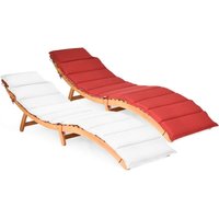 Sonnenliege Holz, klappbare Gartenliege mit Auflage & klappbarer Kopfstütze, ergonomischer Liegestuhl, Terrassenliege bis 180 kg belastbar, Holzliege von COSTWAY