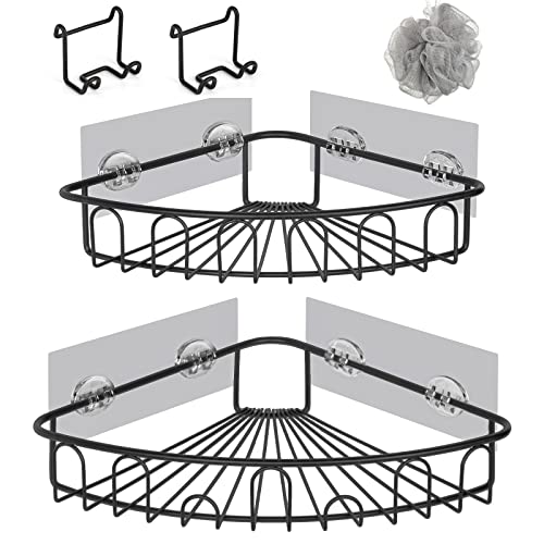 COSYLAND Duschregal Eckablage Edelstahl, Badezimmer Eckregal, Duschablage ohne Bohren, Duschkorb mit Selbstklebender Kleber Matte, Badregal Rostfrei für Badezimmer, Küche, Schwarz von COSYLAND