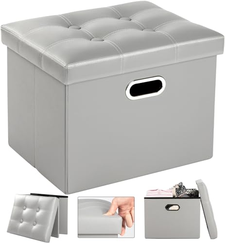 COSYLAND Sitzhocker mit Stauraum - Sitztruhe aus Kunstleder - Gepolstert Sitzwürfel mit Stauraum - Aufbewahrungsbox mit Deckel - für Wohnzimmer Schlafzimmer - 43 x 33 x 33 cm (Grau) von COSYLAND