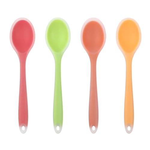 CPSYTE 4 pcs Silikon Kochlöffel Set,Löffel Kochen,Silikon Rührlöffel Plastik, Plastiklöffel Groß,21cm,küchenlöffel 500℉ Hitzebeständiges Suppenkelle Servierlöffel für Backen,Rühren,durchscheinend von CPSYTE