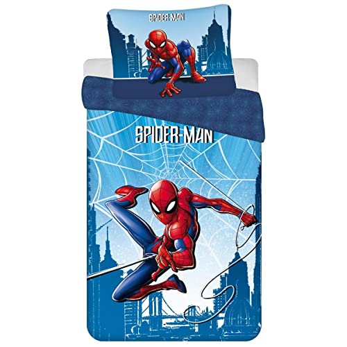 Marvel Spiderman Wende Bettwäsche Set Kopfkissen Bettdecke blau Spinne Avenger 135/140x200cm von CR-Lights