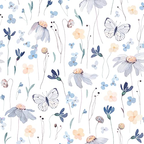 CRE8TIVE Aquarell Fototapete Blumen Schmetterling Tapete für Kinder 61cm x 300cm Klebefolie Weiß Selbstklebend Tapete Schlafzimmer Schrankfolie Fototapete Wohnzimmer Folie für Möbel Badezimmer von CRE8TIVE