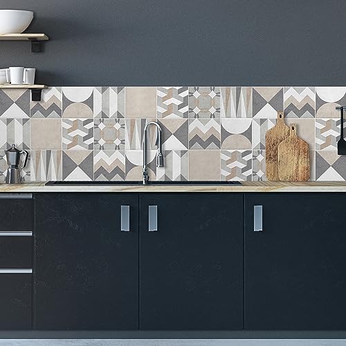 Küchenrückwand für Küche, Wandaufkleber für die Wand 100% Made in Italy, mit ungiftiger Tinte, schwer entflammbar und wasserbeständig Geometric Tiles 180x60cm von CREARREDA