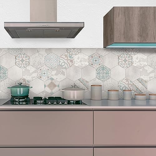 Küchenrückwand für Küche, Wandaufkleber für die Wand 100% Made in Italy, mit ungiftiger Tinte, schwer entflammbar und wasserbeständig Geometric Tiles 260x60cm von CREARREDA