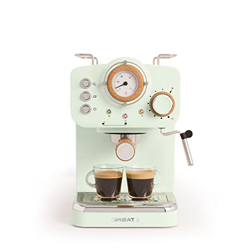 CREATE / THERA MATT RETRO/Espressomaschine Pastellgrün Matt und Holz/Halbautomatisch, mit einer 15 bar Druckpumpe und 1100W, 1,25L Wasserbehälter, für gemahlenen Kaffee, 55 ESE- Pads von CREATE