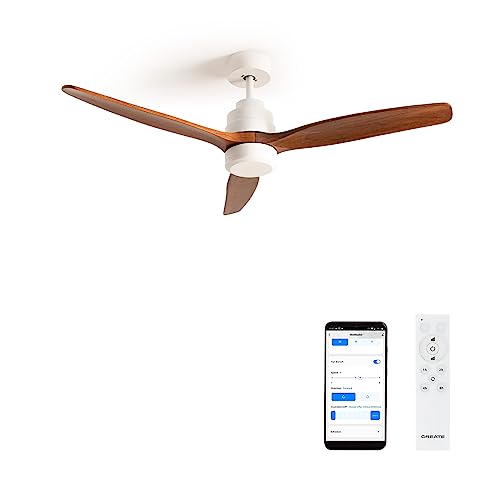 CREATE / WINDSTYLANCE/Deckenventilator weiß Dunkelholzflügel mit WLAN und Fernbedienung / 40W, Leise, Ø132 cm, 6 Geschwindigkeiten, Timer, Sommer-Winterbetrieb, doppelte Höhe von CREATE