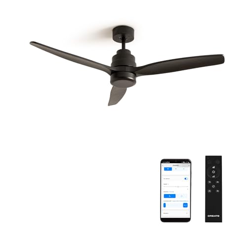 CREATE / WINDSTYLANCE/Deckenventilator Schwarz mit WLAN und Fernbedienung / 40W, Leise, Ø132 cm, 6 Geschwindigkeiten, Timer, Sommer-Winterbetrieb, doppelte Höhe, DC-Motor von CREATE