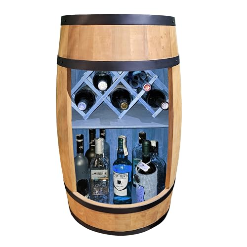 CREATIVE COOPER Fass bar LED RGB mit Weinhalter - Weinregal - Holzfass Hausbar 80x50cm - Rustikaler deko Barschrank Weinständer – Weinschrank (Eiche) von CREATIVE COOPER