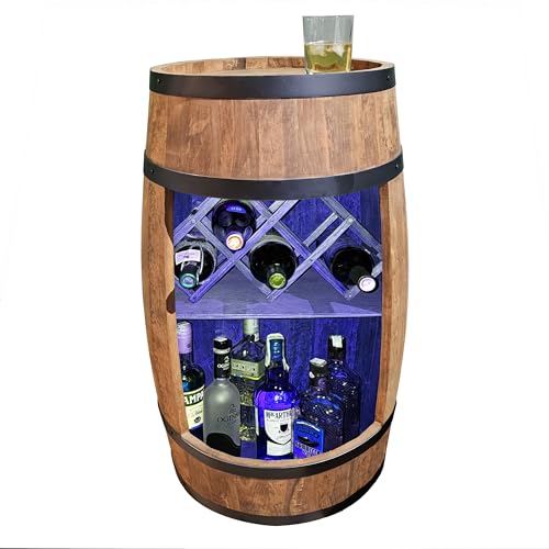 CREATIVE COOPER Fass bar LED RGB mit Weinhalter - Weinregal - Holzfass Hausbar 80x50cm - Rustikaler deko Barschrank Weinständer – Weinschrank (Wenge) von CREATIVE COOPER