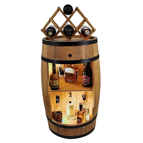 CREATIVE COOPER Fass bar LED mit Weinhalter - Weinregal - Holzfass Hausbar 80x50cm - Rustikaler deko Barschrank Weinständer – Weinschrank (Eiche) von CREATIVE COOPER