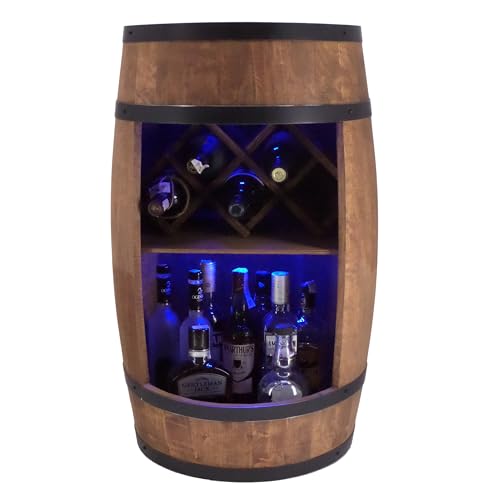 CREATIVE COOPER Fass bar mit Weinhalter - Weinregal LED RGB - Holzfass Hausbar 80x50cm - Rustikaler deko Barschrank Weinständer – Weinschrank (Dunkelbraun) von CREATIVE COOPER