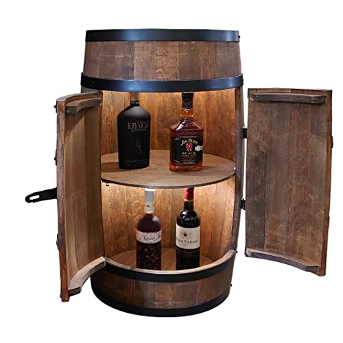 CREATIVE COOPER Weinregal Holz mit Tür mit LED - Alkoholschrank Flaschenregal Holz - Holzfass - Fassmöbel - Weinständer - Weinfass - Weinbar - Fass bar mit Tür - minibar 80 cm High (wenge) von CREATIVE COOPER