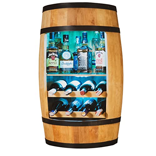 CREATIVE COOPER Weinregal - Weinschrank Mini Bar - Alkohol Schrank mit LED - Weinfass - Fass bar - Weinbar - Fassbar - Barschrank - 80cm hoch - Retro deko Bar Regal - Hausbar Theke - Fassmöbel Eiche von CREATIVE COOPER