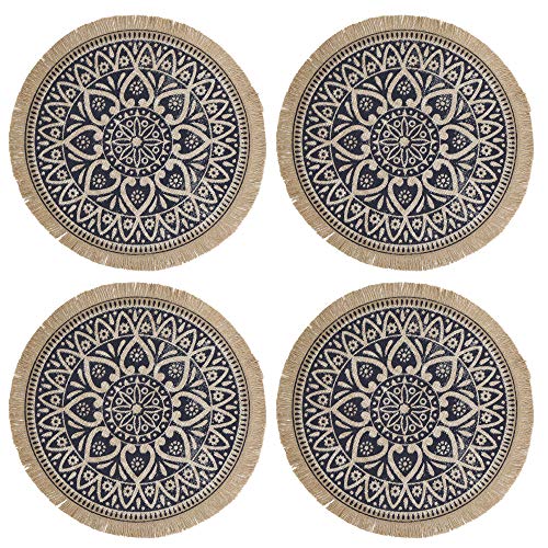 Creative Tops 4-er Set Jute Tischsets, mit Mandala Design, natürliche Tischmatten aus Sackleinen, Bedruckt, Blau, 41 cm Durchmesser von CREATIVE TOPS