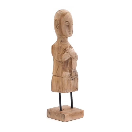 CREEDWOOD Geschnitzte Teak Figur Primitivo | Teakholz, 40x10 cm | Primitive Teakholz Skulptur, Holzfigur auf Sockel, Statue, Holz Skulptur handgeschnitzt von CREEDWOOD