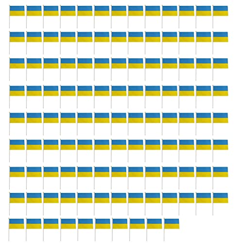 CRGANGZY 100pcs Ukraine Flagge,Farbe ukrainische Flaggen Banner ohne Fahnenmast,Premium Polyester ukrainischen nationalen Wimpel Flaggen mit 2 Messing Ösen for Innen- und Außendekoration,14x21cm von CRGANGZY