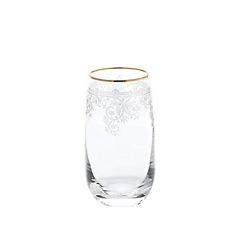 CRISTALICA Longdrinkglas Charisma Flora Becher Cocktails Wasser Saft 450ml Panto Goldrand von CRISTALICA