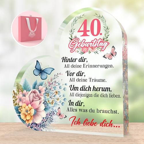 CROWNLY CRYSTAL® 40 Geburtstag Frauen Herzförmige Acryltafel Personalisierte Geschenke Frauen Geschenke für Frauen Ab 40 Geschenke für Mama Deko Geschenke Liebe Geschenk Coole Geschenke von CROWNLY CRYSTAL