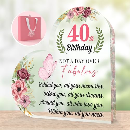 CROWNLY CRYSTAL® Happy 40th Birthday Dekoration Herzförmige Acrylplakette 40 Geburtstag Geschenke für Frauen Personalisierte Geburtstagsgeschenke für Frauen Geschenke für Mama Angepasste Geschenke von CROWNLY CRYSTAL