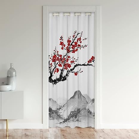 CTQTZ Japanische Kirschblüten Türvorhang, 86x203cm(BxH) Blickdicht Thermo Gardinen Vorhang Japanischen Stil Romantisches Thema Blackout Vorhang mit Ösen für Schlafzimmer Tür Schrank Vorhang von CTQTZ