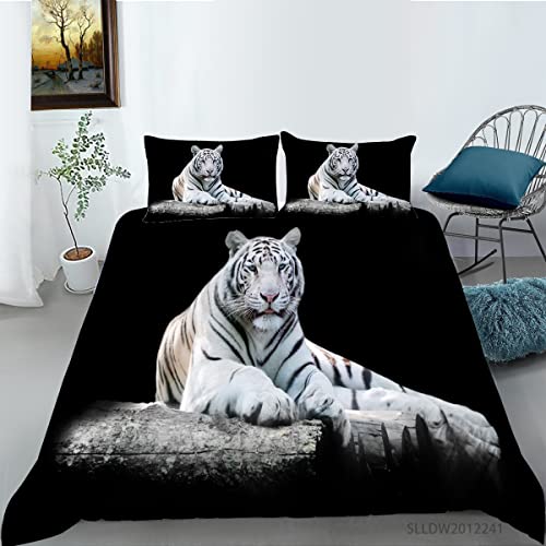 CTQTZ Weißer Tiger Bettwäsche-Set für Kinder 135x200 3D Tier Tiger Kinder bettwäsche Bettbezug und Kissenbezug 80x80cm weißer Tiger Bettbezug mit 1 Kissenbezug von CTQTZ