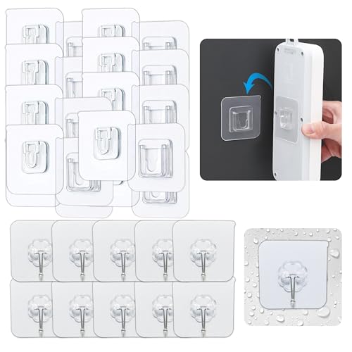 CUBIBOO® ️ Set mit 10 x Haken für die Wand, transparent, 5,7 x 5,7 cm, 10 Aufhänger ohne Nägel, Haken zum Aufhängen, einfach aufzuhängen (20, weiß) von CUBIBOO