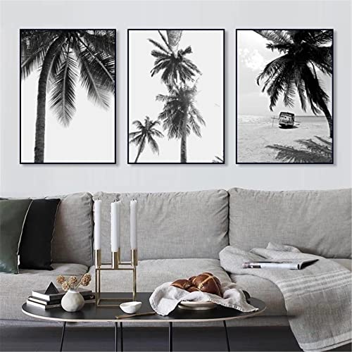 CULASIGN 3er Poster Set Palmen Schwarz Weiß Strandlandschaft, Moderne Bilder Set, Wandbilder OHNE Rahmen, Home Deko für Schlafzimmer und Wohnzimmer (30x40cm) von CULASIGN