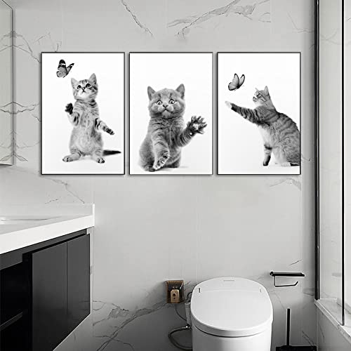 CULASIGN 3er Premium Poster Set, Schwarz Weiß Katzen Bilder Moderne Wandbilder, Schwarz-Weiß Leinwand Bild für Wohnzimmer Schlafzimmer Kinderzimmer Wanddeko Art ohne Rahmen (B,40x50cm) von CULASIGN