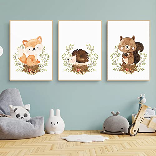 CULASIGN 3er Set Bilder Waldtiere - Poster Kinderzimmer Deko, Wandbilder DIN A4 ohne Bilderrahmen, Tiere Kinderposter Babyzimmer Mädchen und Junge (50x70cm,DEF) von CULASIGN