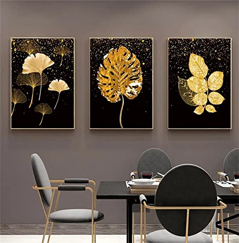 CULASIGN Premium 3er Bilder Set Moderne Schwarze Goldene Blattbaum Poster ohne Bilderrahmen - Wandkunst Wandbilder Deko für Wohnzimmer und Schlafzimmer (50x70cm) von CULASIGN