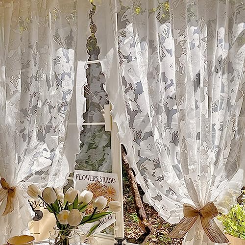 CULASIGN Weiße Spitze Vorhang 1pcs Blumen Stickerei Voile Vorhang Vintage Transparent Gardine Vorhang Fensterschal für Wohnzimmer Schlafzimmer (140x213cm) von CULASIGN