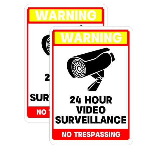 Überwachungswarnschild 2pcs 24 Stunden CCTV Sicherheitskamera Schild No Trespassing Warnschilder Videoüberwachung Schild Outdoor Hängende Beschilderung Reflektierendes Aluminium 30 x 20 cm von CUNQN