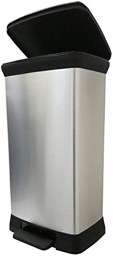 CURVER Deco Bin Mülleimer 50l mit Deckel und Pedal, schwarz/silber, Metallic, 39 x2 9 x 72 cm,Kunststoff, Abfalleimer Küche von Curver