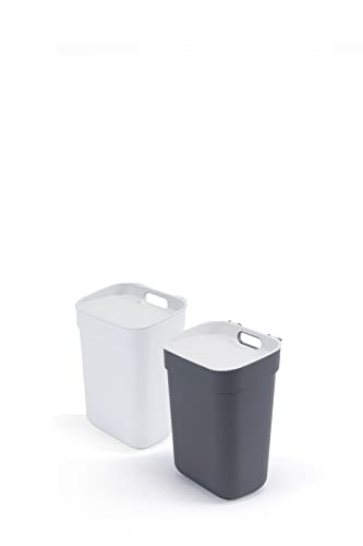 CURVER - Ready to Collect 2x10L Recycling-Eimer, weiß und grau, Wandhalterung, Deckel und Taschenring, 2 Stück von Curver