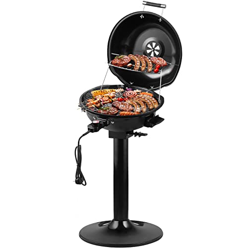 CUSIMAX Elektrischer Elektrogrill Standgrill mit Deckel und Standfuß, Regulierbaren Thermometer und Fettauffangschale, 1600W Grill Elektrisch für Innen- & Außennutzung, Balkon, Garten & Küche von CUSIMAX