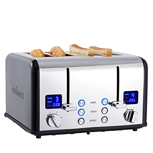 Toaster 4 Scheiben, CUSIMAX Toaster Edelstahl mit LED-Anzeige, 4 extra breite schlitze toaster schwarz, 2 individuelle Bedienfelder mit 6 Bräunungsstufen, Abbrechen, Aufwärmen & Auftauen Funktion von CUSIMAX